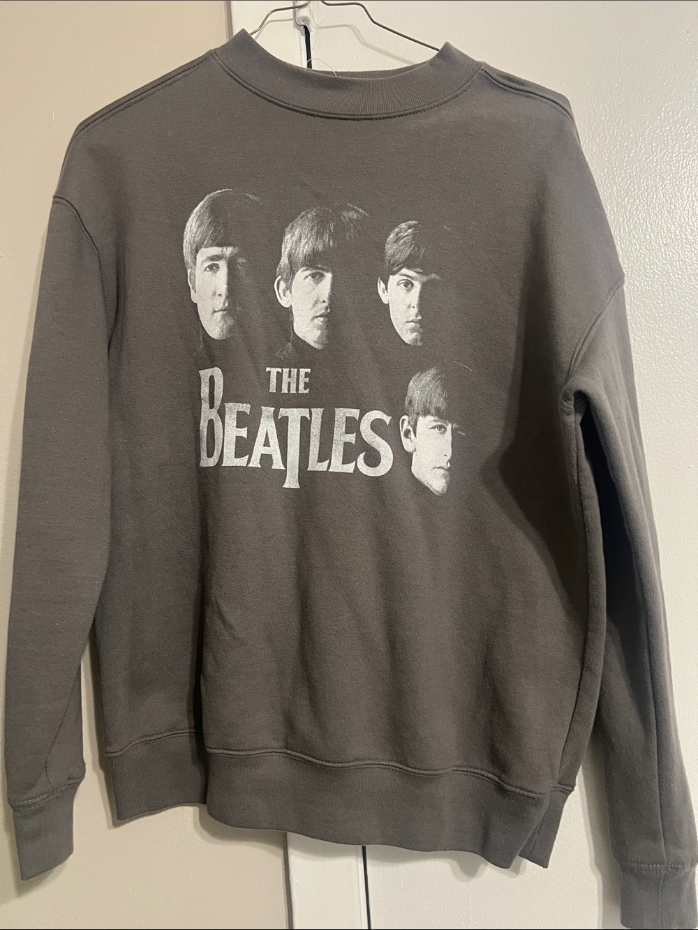 The Beatles Crewneck Sweatshirt - Charcoal Gray with White Graphic